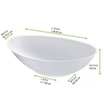 PacknWood Bio N Chic Oval White Sugarcane Bowl - 51oz 10.6 x 6.2'' - 100 pcs