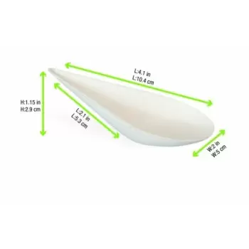 PacknWood Bio N Chic Drop Shaped White Sugarcane Dish - 0.5oz L:4.1'' W:1.9'' H:1.15'' - 300 pcs