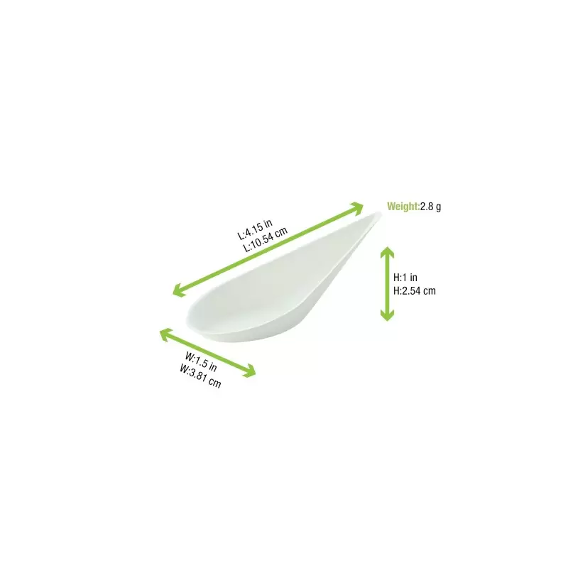 PacknWood Bio N Chic Spoon White Sugarcane Dish - L:4'' W:1.5'' H:1.15'' - 300 pcs