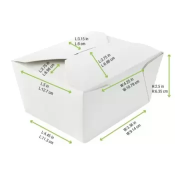 PacknWood White Meal Box - 25oz Base: 4.5 x 3.5 x 2.5'' T - 450 pcs