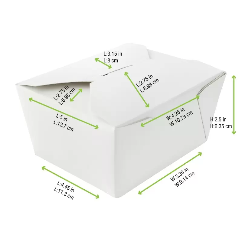 PacknWood White Meal Box - 25oz Base: 4.5 x 3.5 x 2.5'' T - 450 pcs