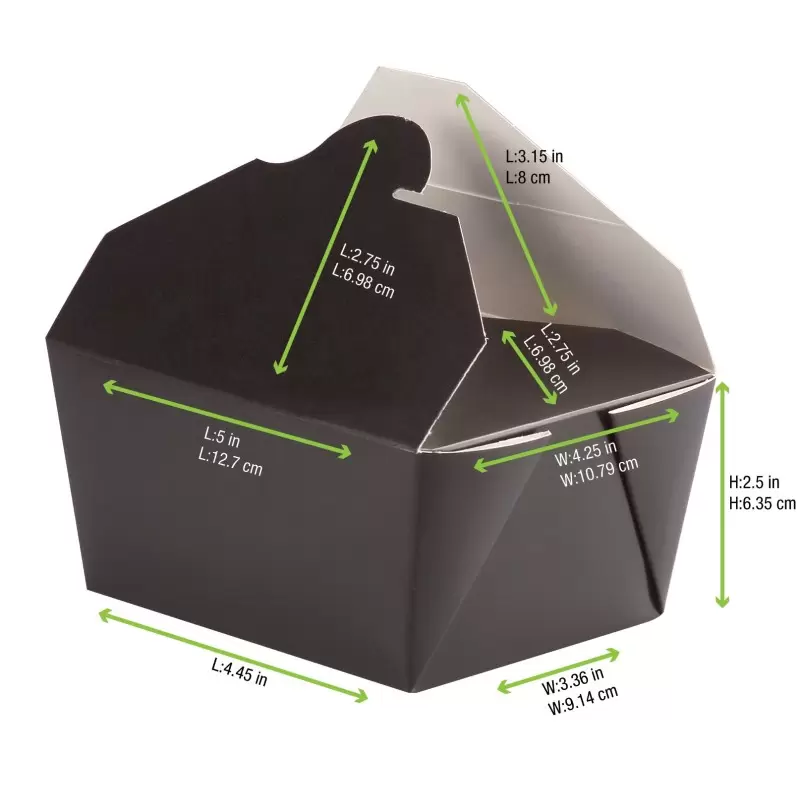 PacknWood Black Meal Box - 25oz Base: 4.5 x 3.5 x 2.5'' T - 450 pcs