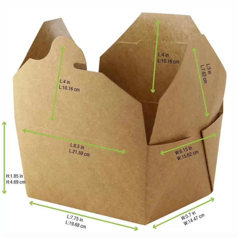 PacknWood Kraft Meal Box - 50oz Base:7.75 x 5.5 x 2'' Top - 200 pcs