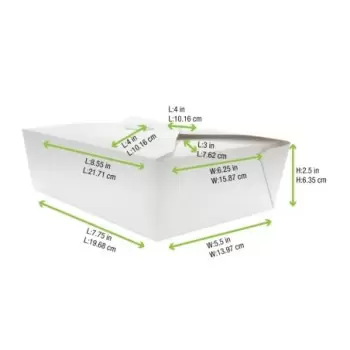 PacknWood White Meal Box - 70oz Base:7.7 x 5.5 x 2.5'' To - 200 pcs