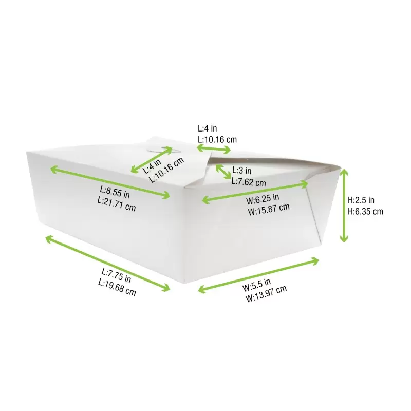 PacknWood White Meal Box - 70oz Base:7.7 x 5.5 x 2.5'' To - 200 pcs