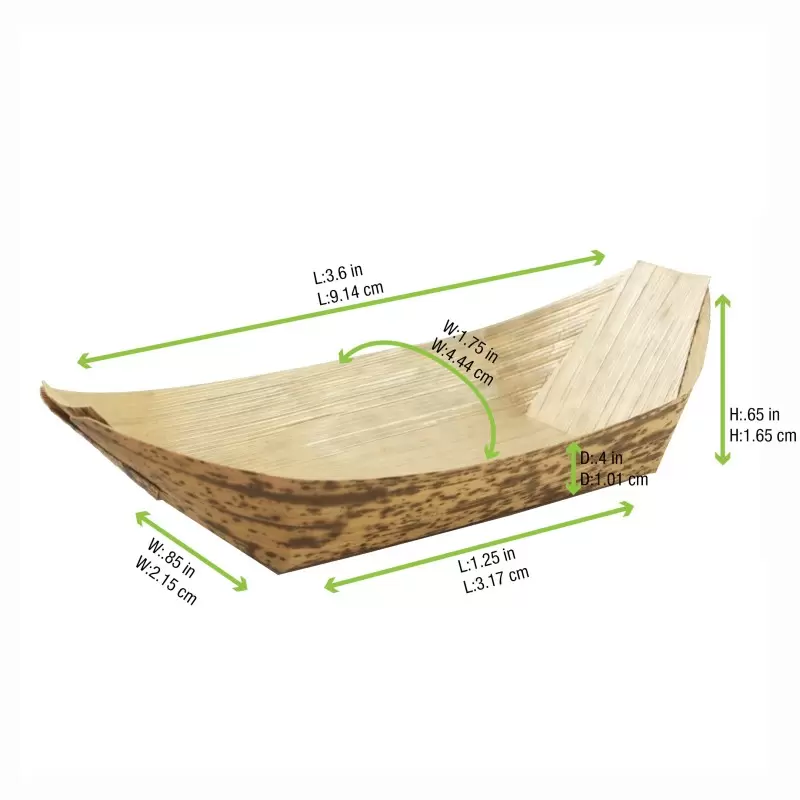 PacknWood Bamboo Leaf Boat - 0.5oz 3.5 x 1.7 x 0.5'' - 1000 pcs