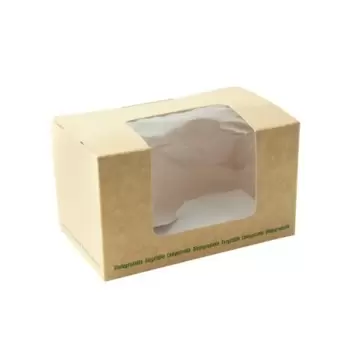 PacknWood Brown Compostable Wrap Box With Window - L:4.9'' W:3'' H:2.8'' - 500 pcs