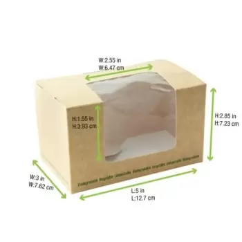 PacknWood Brown Compostable Wrap Box With Window - L:4.9'' W:3'' H:2.8'' - 500 pcs