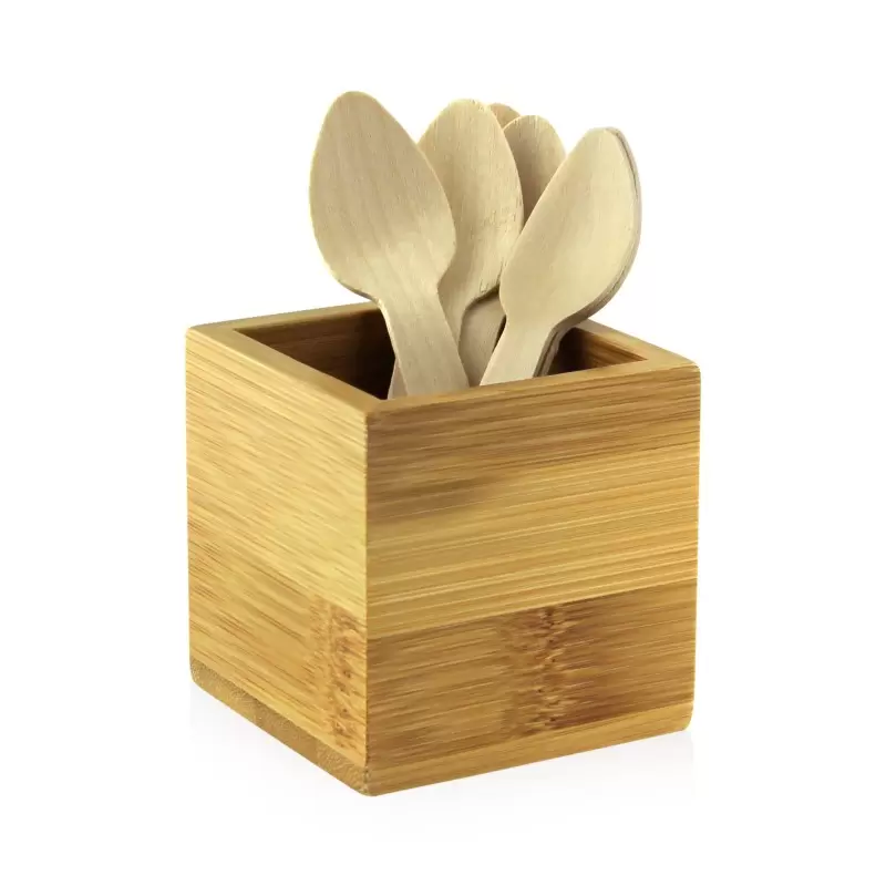 PacknWood Bamboo Cutlery & Napkin Holder - 2.5 x 2.5 x 2.5'' - 10 pcs