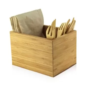 PacknWood Bamboo Cutlery & Napkin Holder - 6.3 x 4.7 x 4.1'' - 8 pcs