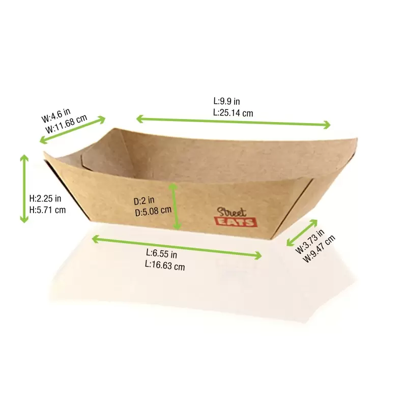 PacknWood Multi Use Large Kraft Paper Boat - 40oz 9.5 x 7 x 2.1'' - 500 pcs