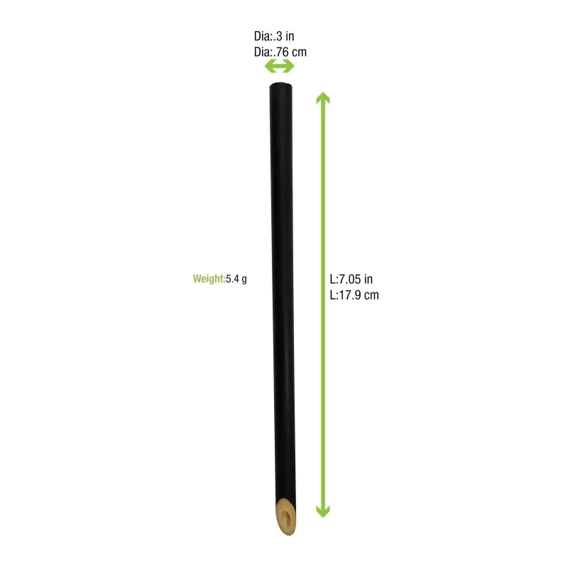 PacknWood Durable & Reusable Black Bamboo Straw - Diam.0.16'' 7.75'' - 100 pcs