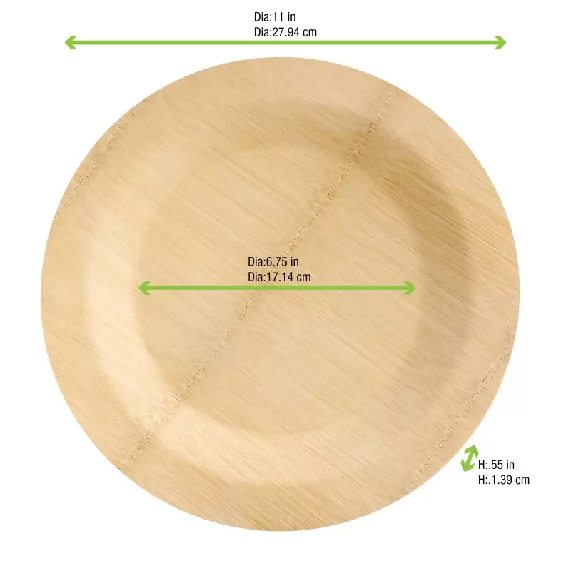 PacknWood Bamboo Veneer Round Plate - H:.55'' - 50 pcs