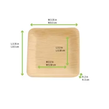 PacknWood Bamboo Veneer Square Plate - 3.5 x 3.5'' - 100 pcs