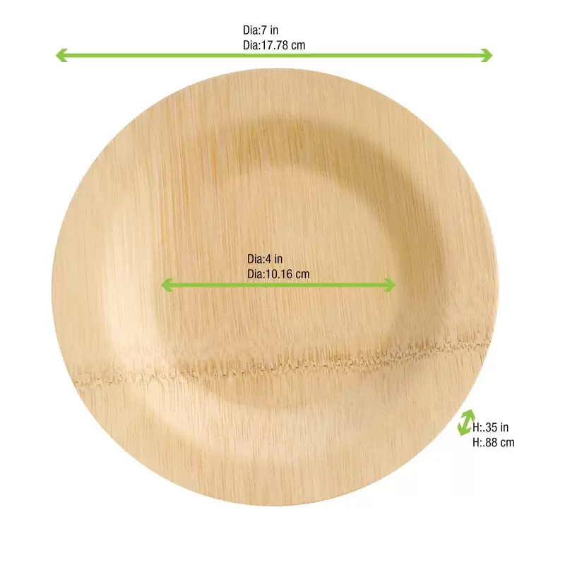 PacknWood Bamboo Veneer Round Plate - Diam.7'' - 50 pcs