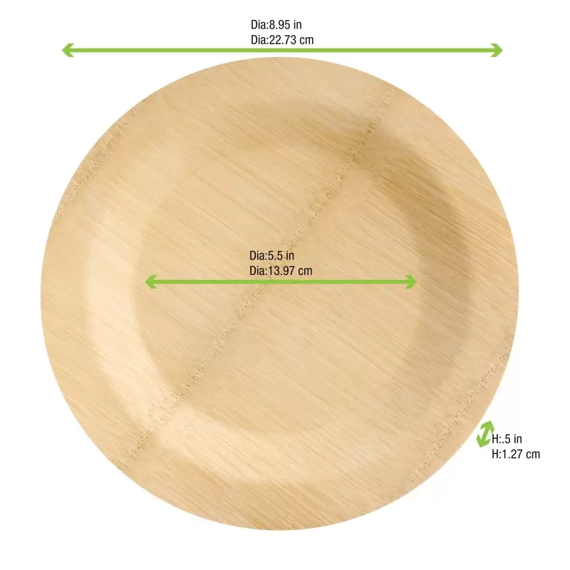 PacknWood Bamboo Veneer Round Plate - Diam.9'' - 50 pcs