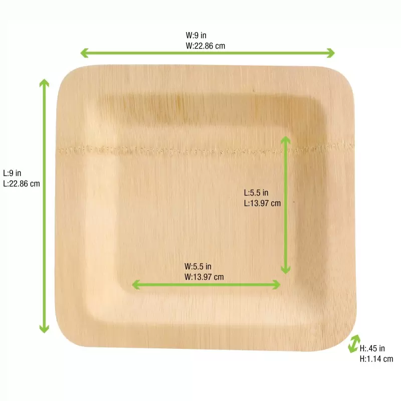 PacknWood Bamboo Veneer Square Plate - 9 x 9'' - 50 pcs