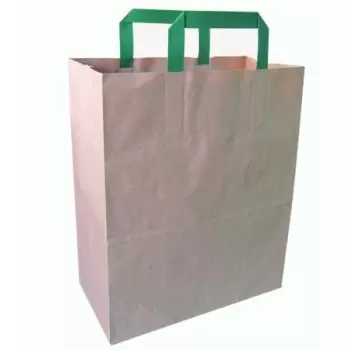 PacknWood Kraft Paper Bag With Handle - H:13'' Gusset:10.5 x 5.5'' - 250 pcs