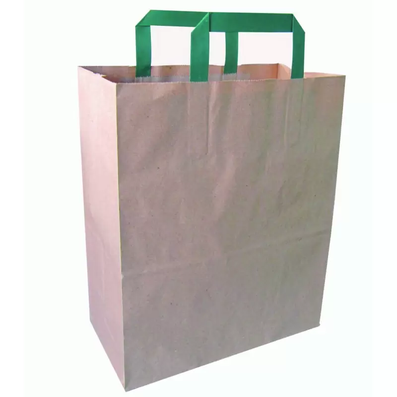 PacknWood Kraft Paper Bag With Handle - H:13'' Gusset:10.5 x 5.5'' - 250 pcs