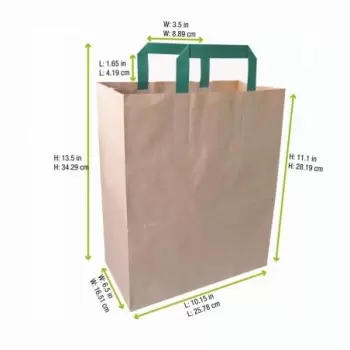 PacknWood Kraft Paper Bag With Handle - H:13'' Gusset:10.5 x 5.5'' - 250 pcs