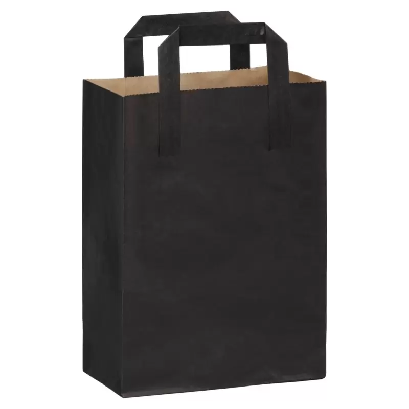 PacknWood Black Mini Paper Bag With Handle - H:9.1'' Gusset:6.9 x 3.5'' - 500 pcs