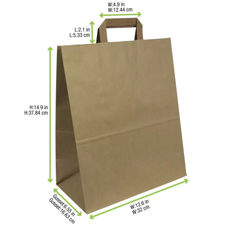 PacknWood Kraft Double-Layer Paper Carrier Bag With Handles - 12.6 x 6.7 x 15'' - 250 pcs