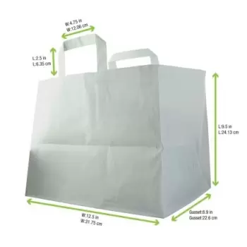 PacknWood White Paper Carrier Bag - H:9.45'' W:8.66'' L:12.6'' - 250 pcs