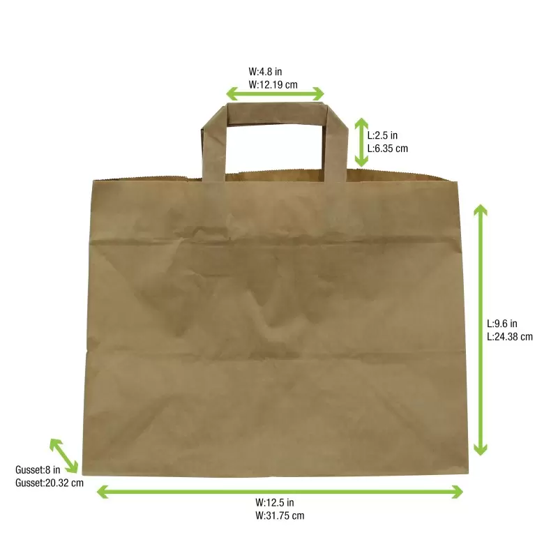 PacknWood Kraft-Brown Paper Carrier Bag - L:12.5 x W:8 x H:9.6'' - 250 pcs