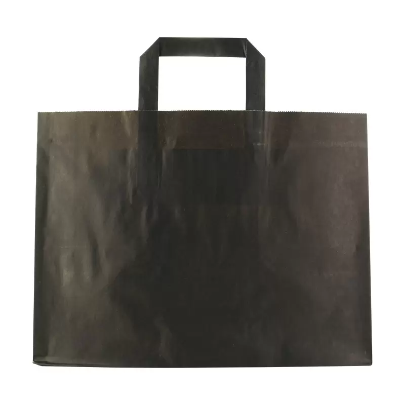 PacknWood Large & Wide Black Paper Bag With Handle - H:9.65'' Gusset:12.5 x 8.7'' - 250 pcs