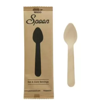 PacknWood Mini Wooden Spoon Wrapped '' Paper Wrapper - 4.3'' - 500 pcs