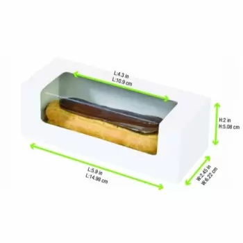 PacknWood Box With Pe Window Perfect For Pastry, Eclair, Hot Dog, And More - 5.9 x 1.96 x 2.36'' - 250 pcs