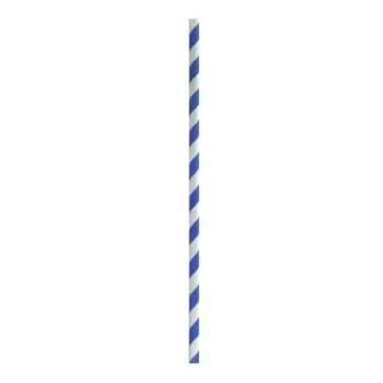 PacknWood Durable Blue & White Striped Cocktail Paper Straws - Unwrapped - Diam.0.2'' H:5.7'' - 3000 pcs