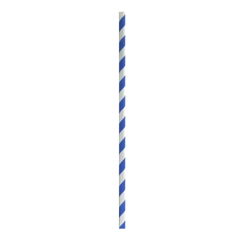 PacknWood Durable Blue & White Striped Cocktail Paper Straws - Unwrapped - Diam.0.2'' H:5.7'' - 3000 pcs