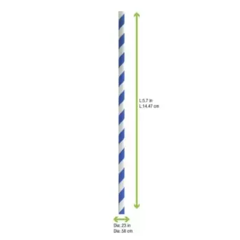 PacknWood Durable Blue & White Striped Cocktail Paper Straws - Unwrapped - Diam.0.2'' H:5.7'' - 3000 pcs