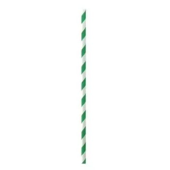 PacknWood Durable Green & White Striped Cocktail Paper Straws - Unwrapped - Diam.0.2'' H:5.7'' - 3000 pcs