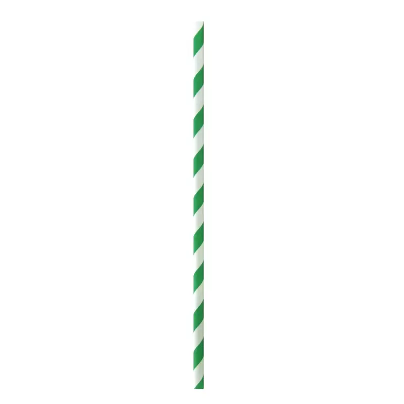 PacknWood Durable Green & White Striped Cocktail Paper Straws - Unwrapped - Diam.0.2'' H:5.7'' - 3000 pcs