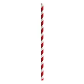 PacknWood Durable Red & White Striped Cocktail Paper Straws - Unwrapped - Diam.0.2'' H:5.7'' - 3000 pcs