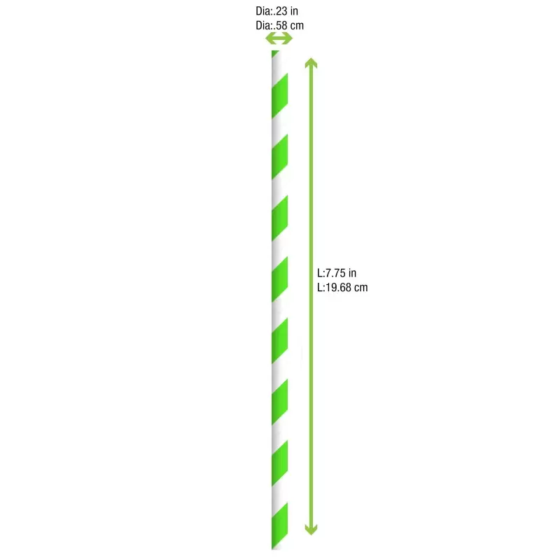 PacknWood Durable Green & White Striped Paper Straws - Unwrapped - Diam.0.2'' L:7.75'' - 3000 pcs