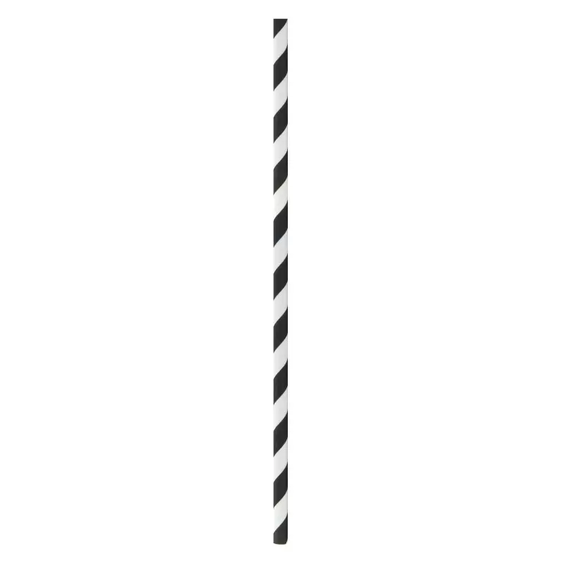 PacknWood Durable Black & White Striped Paper Straws - Unwrapped - Diam.0.2'' L:7.75'' - 3000 pcs