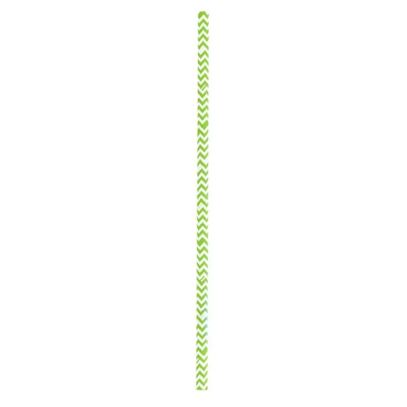 PacknWood Durable Lime Green & White Design Paper Straws - Unwrapped - Diam.0.2'' L:7.75'' - 3000 pcs