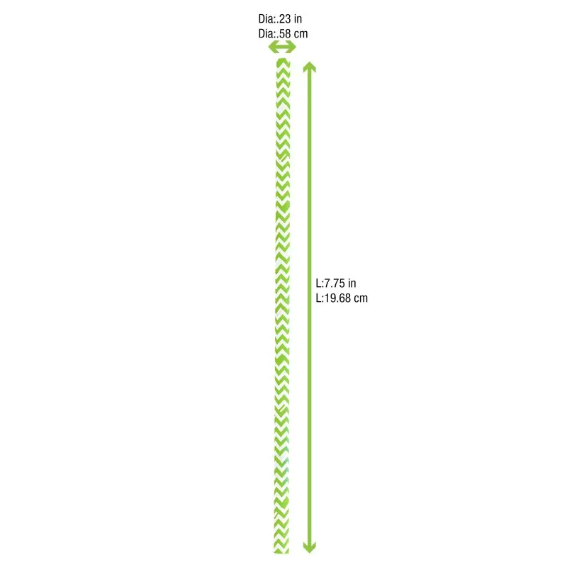 PacknWood Durable Lime Green & White Design Paper Straws - Unwrapped - Diam.0.2'' L:7.75'' - 3000 pcs