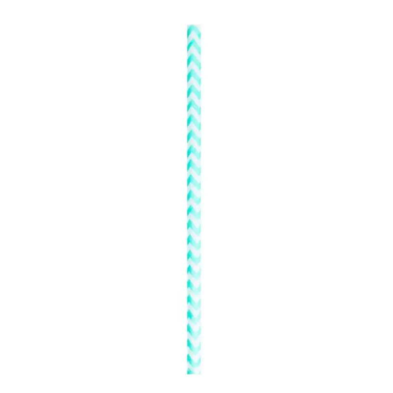 PacknWood Durable Teal Blue & White Design Paper Straws - Unwrapped - Diam.0.2'' L:7.75'' - 3000 pcs