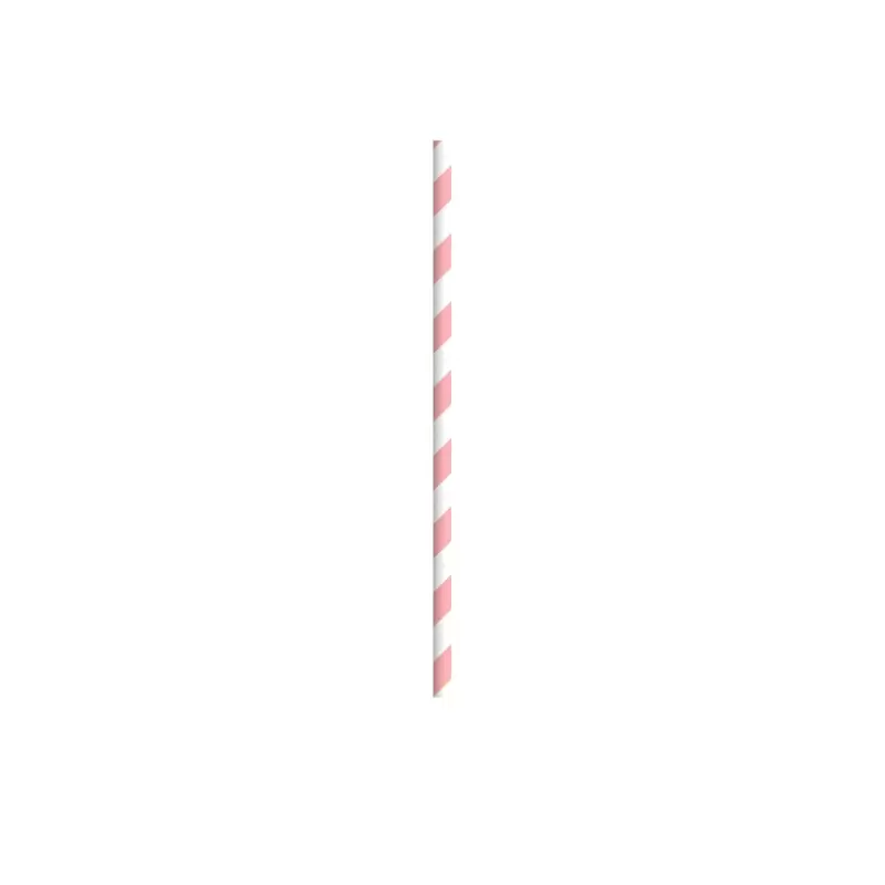 PacknWood Durable Pink & White Striped Paper Straws - Unwrapped - Diam.0.2'' L:7.75'' - 3000 pcs