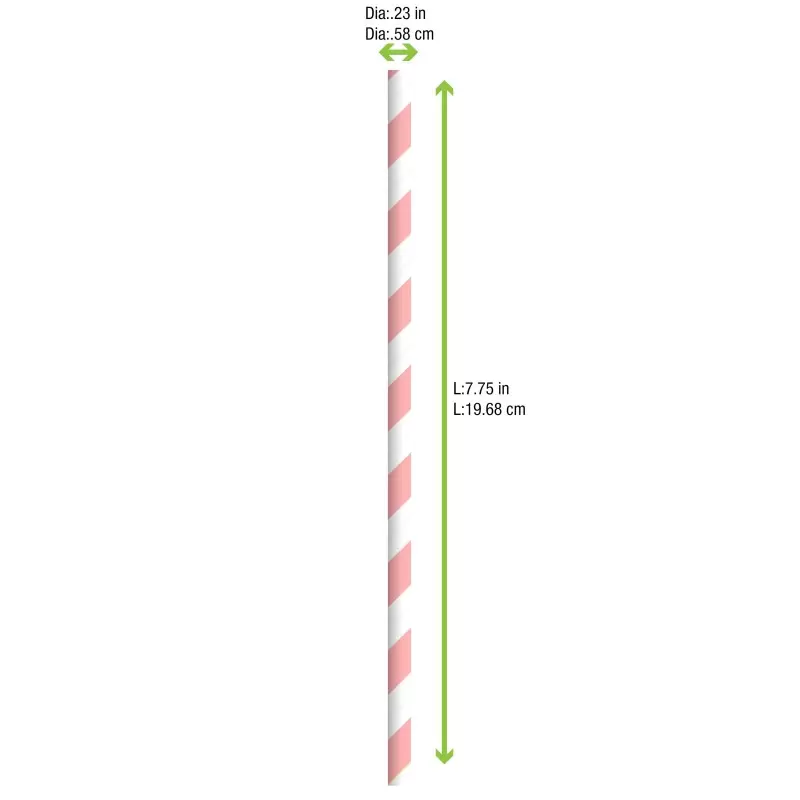 PacknWood Durable Pink & White Striped Paper Straws - Unwrapped - Diam.0.2'' L:7.75'' - 3000 pcs