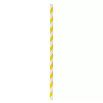 PacknWood Durable Yellow & White Striped Paper Straws - Unwrapped - Diam.0.2'' L:7.75'' - 3000 pcs