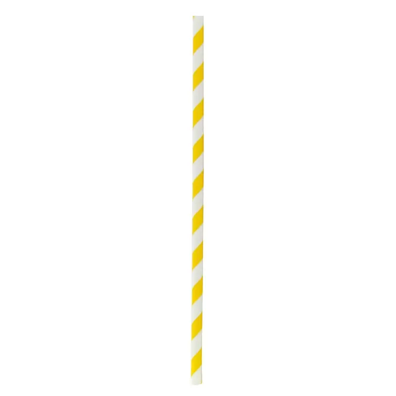 PacknWood Durable Yellow & White Striped Paper Straws - Unwrapped - Diam.0.2'' L:7.75'' - 3000 pcs