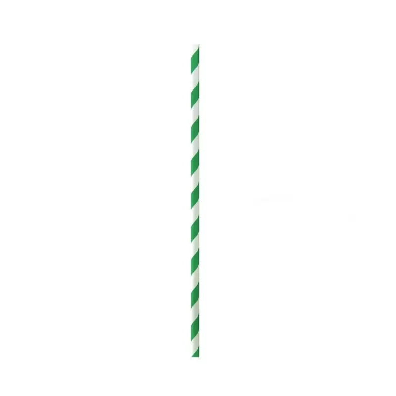 PacknWood Green Striped Paper Straws Wrapped - Dia: .2" L: 8.3" - 6000 pcs