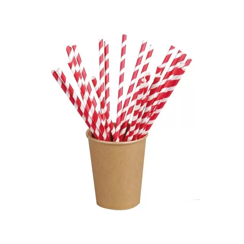 PacknWood Red Striped Paper Strawsunwrapped - Diam.0.2'' L: 8.3'' - 6000 pcs