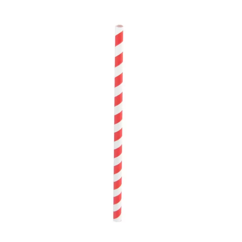 PacknWood Durable Smoothie Paper Straws With White & Red Stripes - Unwrapped - Diam.0.3'' L:7.75'' - 3000 pcs