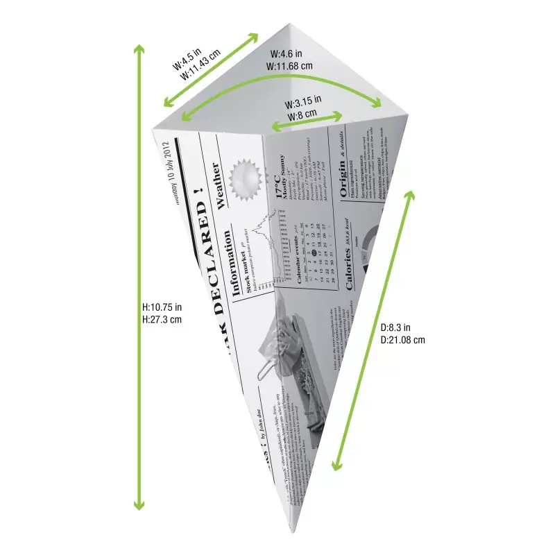 PacknWood Sturdy Paper Cones With Newspaper Print - 14.5oz 7.7 x 6.3'' - 500 pcs